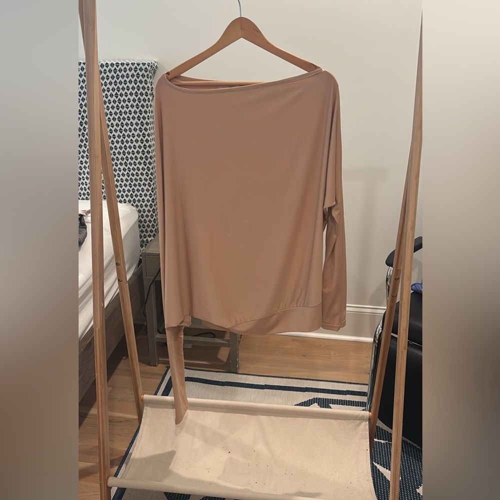 Light Brown/Tan Boatneck Long Sleeve Top